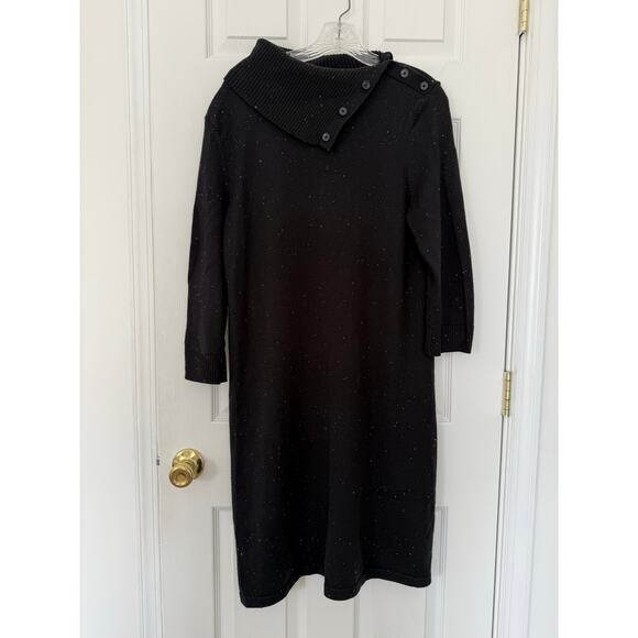 Talbots Sweater Dress XL Speckled Heather Black Buttoned Down Collar Knee Length - Picture 1 of 13